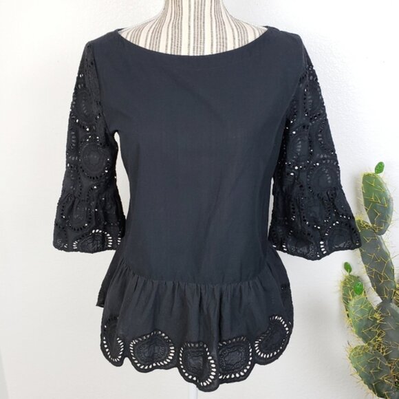 LOFT Tops - LOFT Embroidered Eyelet Lace Peplum Cotton Blouse Top size S Women's